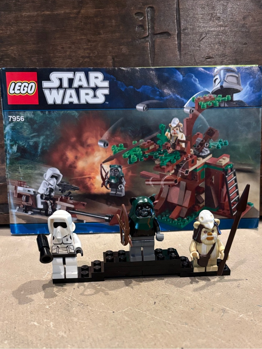 Lego Star Wars Ewok and Scout Trooper minifigures from Ewok Attack Set 7956